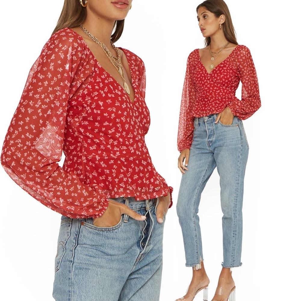 Red 4SI3NNA Floral Top